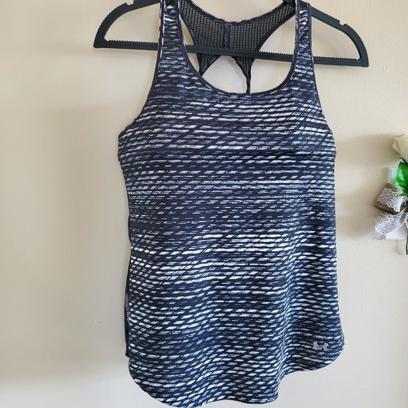 Under Armor womens workout tank top size s black white scoop neck mesh back - Picture 10 of 15